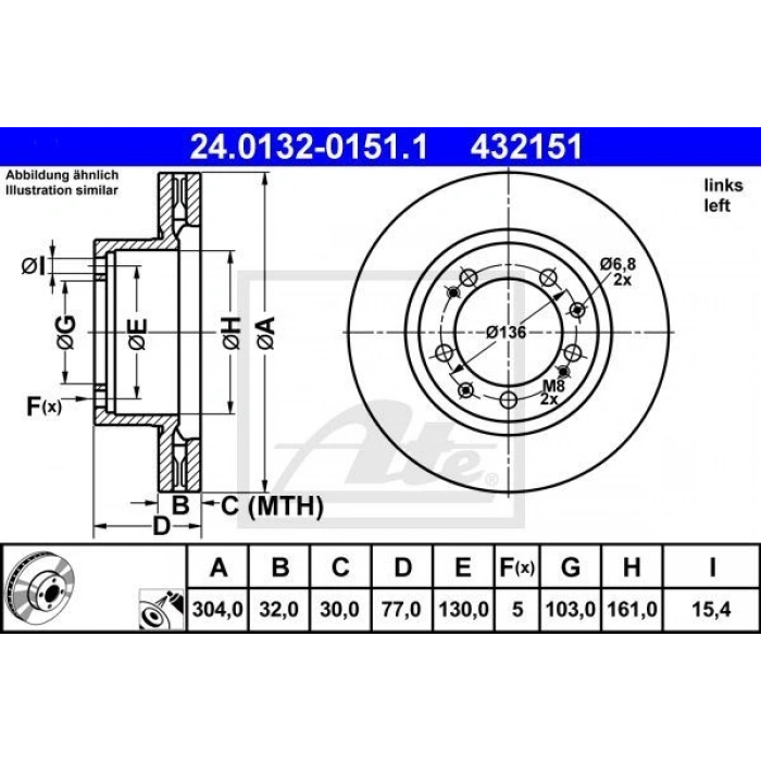 FREN DİSKİ ÖN 607 3.0 V6 24V 309×30 32×5DLxHAVALI