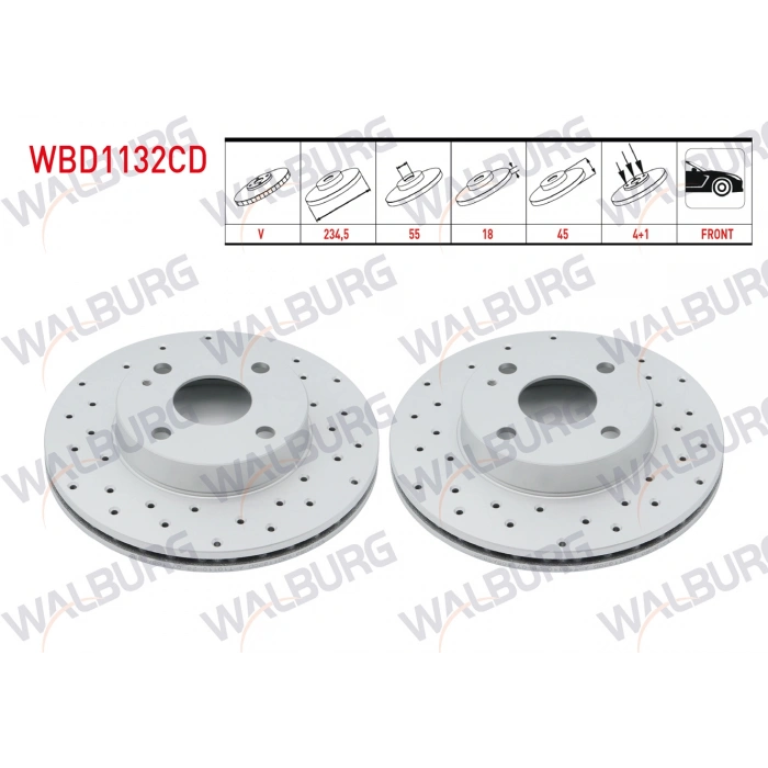 FREN DISKI ON HAVALI PERFORMANS DELIKLI 4 BJN 234,5X18X55X45 MAZDA 323 IV 1.3i - 1.6i - 1.8 16v 1989-1994 / MX-5 I (NA) 1.6i 16v 1990-1998