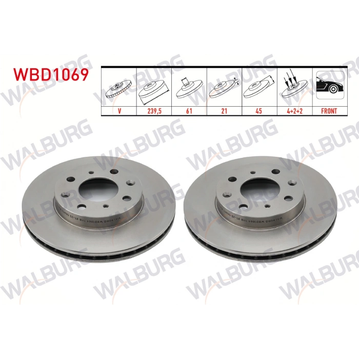 FREN DISKI ON HAVALI 4 BJN 239,5X21X61X45 HONDA CIVIC VI 1.5i 1995-2001 / CIVIC VI 1.4i 1995-2001 / CIVIC VI 1.6i 1995-2001