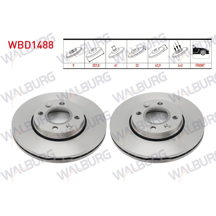 FREN DISKI ON HAVALI 4 BJN 257,8X22X61X43,9 RENAULT CLIO IV 0.9 Tce - 1.2 16v - 1.5 DCI 2012-/ KANGOO 1.5 DCI 2008-/ CAPTUR 0.9 Tce - 1.2 16v - 1.5 DCI 2013-/ DACIA DOKKER - LODGY 1.5 DCI 2012-