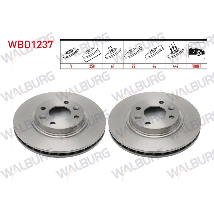 FREN DISKI ON HAVALI 4 BJN 258X22X44X61 RENAULT SYMBOL THALIA 2008-2012/ SYMBOL III 2012-/ CLIO IV 2012-2020/ CLIO V 1.5 DCI 2019-/ TALIANT 1.5 DCI 2020-/ CAPTUR I 2013-2021