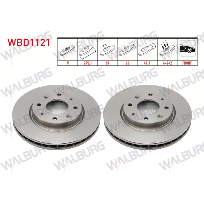 FREN DISKI ON HAVALI 4 BJN 275,1X26X69X47,3 KIA CERATO (LD) 1.5 CRDI 2004-2012 / CERATO (LD) 1.6i 2004-2012