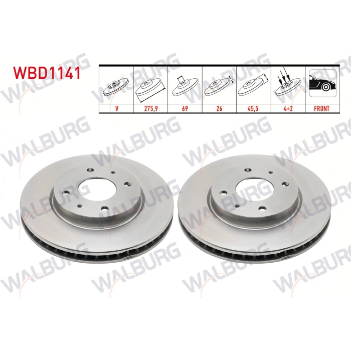 FREN DISKI ON HAVALI 4 BJN 275,9X26X69X45,5 MITSUBISHI LANCER VII (CSA) 1.3 2003-2007 / LANCER VII (CSA) 1.6 2003-2007