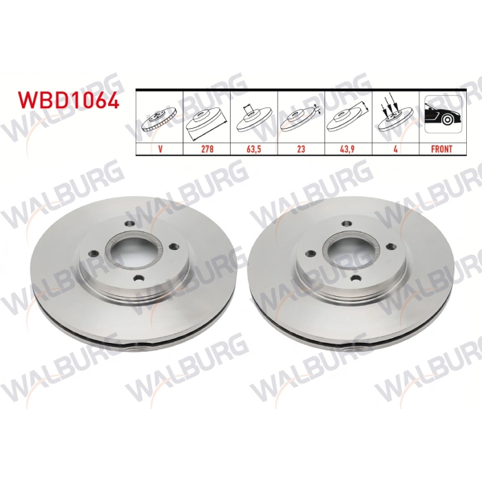 FREN DISKI ON HAVALI 4 BJN 278X23X63,5X44 FORD TRANSIT COURIER 1.5 TDCI - 1.6 TDCI 2014- / B-MAX 1.5 TDCI - 1.6 TDCI - 1.4i - 2012-