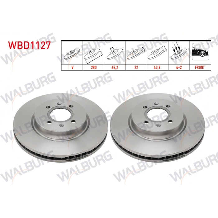 FREN DISKI ON HAVALI 4 BJN 280X22X62,2X43,9 KIA RIO III, IV 1.25 CVVT, 1.4 CVVT - 1.4 CRDi - 1.5 CRDI 2011-2014/ HYUNDAI i20 1.0 TGD-i, 1.2, 1.4, 1.4 CRDi 2015-