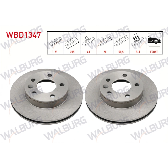 FREN DISKI ON HAVALI KAPLAMALI PERFORMANS DELIKLI 5 BJN 235X20X61X50,5 DACIA LOGAN PICK-UP 1.5 DCI 2007-