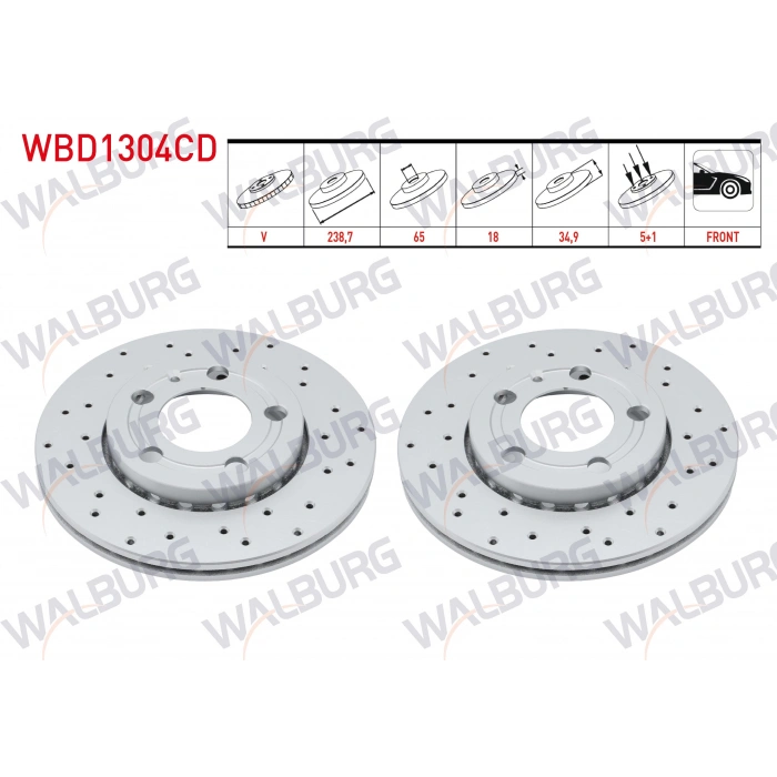 FREN DISKI ON HAVALI PERFORMANS DELIKLI 5 BJN 238,7X18X65X34,9 VOLKSWAGEN POLO (9N_) 1.2i 2001-2012 / POLO (9N_) 1.4 TDI 2001-2012 / SKODA FABIA II 1.4 TDI 2006-2015 / SKODA FABIA II 1.6 TDI 2006-2015