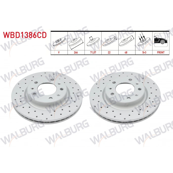 FREN DISKI ON HAVALI PERFORMANS DELIKLI 5 BJN 266X22X71,07X48 PEUGEOT 308 II 1.6 HDI 2014 / 308 II 1.2 THP 2014- / 308 II 1.2 VTI 2014- / 308 II 1.6 THP 2014-