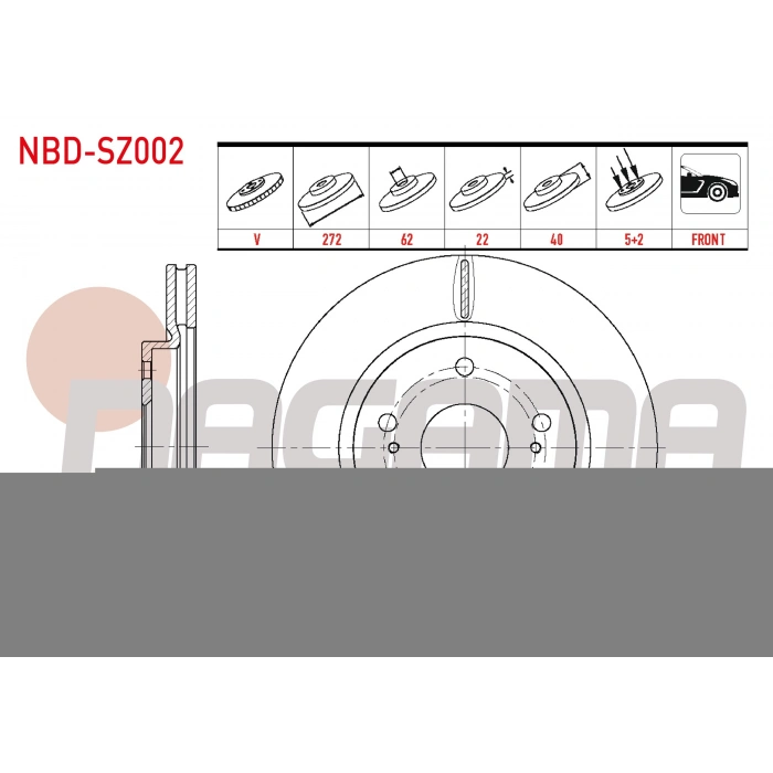 FREN DISKI ON HAVALI 5 BJN 272X22X62X40 SUZUKI SWIFT IV (FZ,NZ) 1.2 2010- / SWIFT IV (FZ,NZ) 1.3 2010-