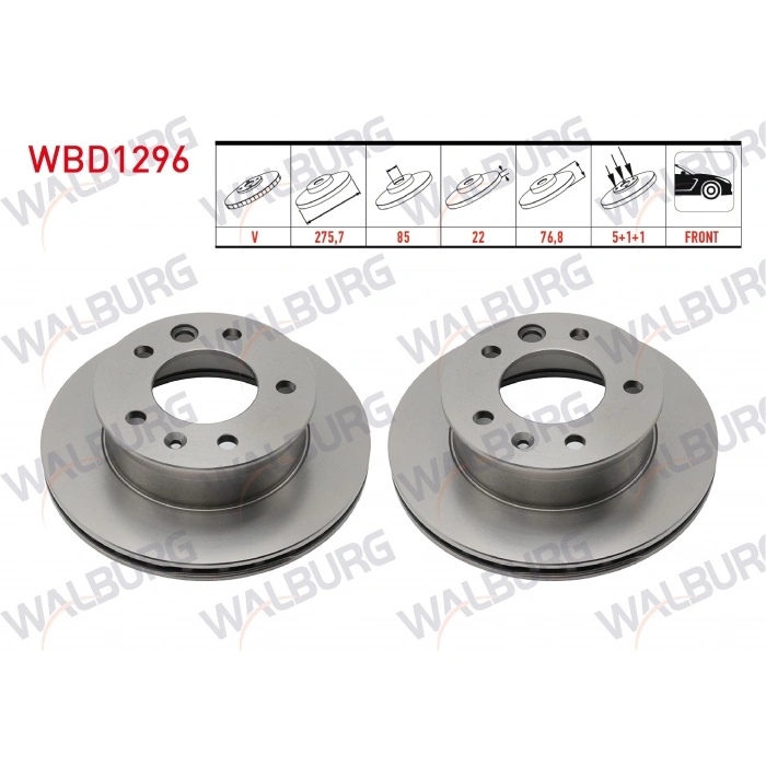 FREN DISKI ON HAVALI PERFORMANS DELIKLI 5 BJN 275,7X22X85X76,8 VOLKSWAGEN LT 28-35 II 2.5 TDI-2.8 TDI 1996-2006/LT 28-46 II 2.5 TDI 1996-2006/SPRINTER 2T 208D-210D 1995-2006/SPRINTER 3,5T 313 - 315