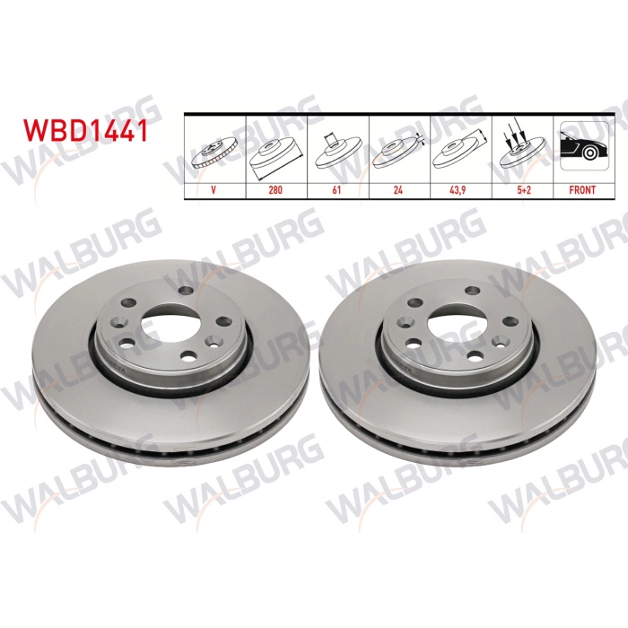 FREN DISKI ON HAVALI 5 BJN 279,8X24X61X43,9 RENAULT KANGOO 1.5 DCI - 1.6 16v 1998- / M.BENZ CITAN (415) 1.5 CDI 2012-