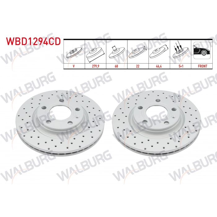 FREN DISKI ON HAVALI KAPLAMALI PERFORMANS DELIKLI 5 BJN 279,9X22X68X46,4 VOLKSWAGEN PASSAT 1.6-1.8-1.8T-1.9 TDI-2.5 TDI 1996-2000/AUDI A4 1.6-1.8-1.8T-1.9 TDI-2.5 TDI 1994-2001/A4 1.6-1.8-1.9 TDI-2.0