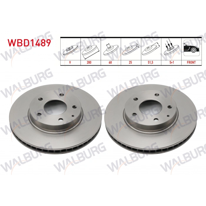 FREN DISKI ON HAVALI KAPLAMALI PERFORMANS DELIKLI 5 BJN 280X25X68X51,5 MAZDA 3 (BM) 1.5 SkyActive-D - 1.5 SkyActive-G 2013- / CX-3 (DK) 1.5 SkyActive-D 2016-