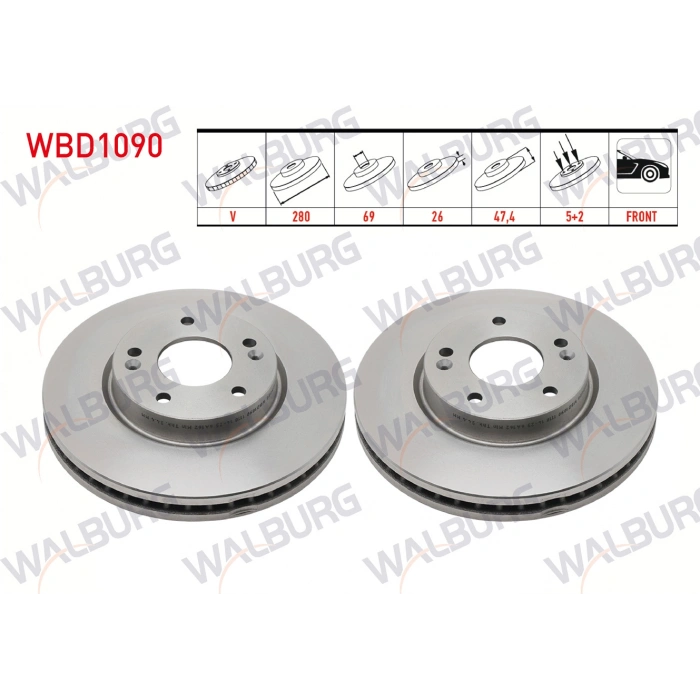 FREN DISKI ON HAVALI KAPLAMALI PERFORMANS DELIKLI 5 BJN 280X26X69X47,4 HYUNDAI I30 (FD) 1.4i - 1.6i 2007-2011/IX20 (JC) 1.4i - 1.4 CRDI - 1.6i 2010-/KIA CEED 1.6 CRDI -1.4i - 1.6i 2006-2012/SPORTAGE