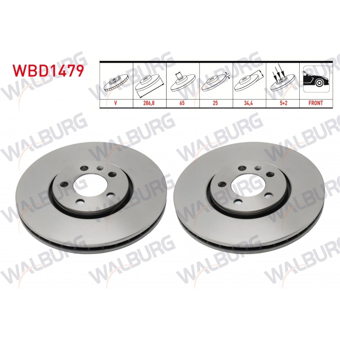 FREN DISKI ON HAVALI 5 BJN 286,8X25X65X34,4 GOLF IV (1J1) 1997-2005/ POLO (6R,6C) 2009-/ AUDI A1 (8X1) 2010-/ A3 (8L1) 1996-2003/ SEAT LEON (1M1) 199-2006 / SKODA RAPID (NH3) 2013-/ FABIA (NJ3) 2014-