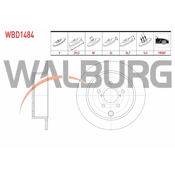 FREN DISKI ON HAVALI 5 BJN 293,5X24X58X56,7 SUBARU XV 1.6 2012-/ FORESTER (SJ) 2.0 2013-/ FORESTER (SF) 2.0 1995-2002/ LEGACY IV (BL,BP) 2.0i 2003-2009/ LEGACY V (BM,BR) 2.0i 2009-