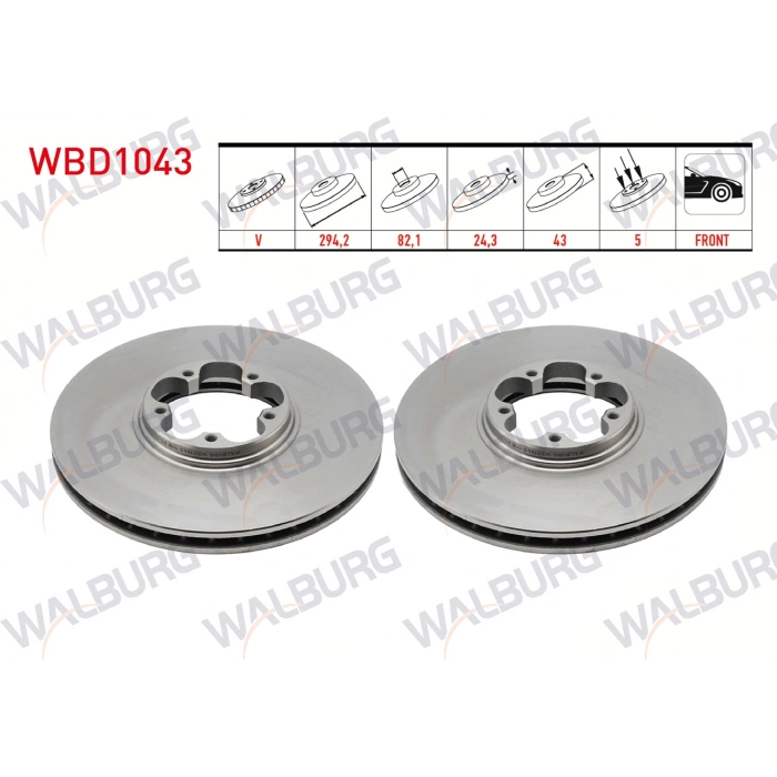 FREN DISKI ON HAVALI 5 BJN 294X24,3X82,1X43 FORD TRANSIT 2.4 TDCI ARKADAN ITIS 2000-2006/ TRANSIT 2.0 DI 2000-2006/ TRANSIT (V184) 2.3 16v 2000-2006/ TRANSIT (V184) 2.4 TDE 2000-2006