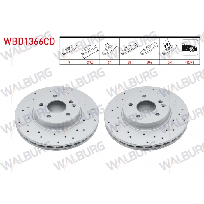 FREN DISKI ON HAVALI KAPLAMALI PERFORMANS DELIKLI 5 BJN 299,50X28X67X58,40 MERCEDES VITO 111 CDI - 110 CDI - 115 CDI - 109 CDI- 113 CDI -116 CDI - 2.0 CDI - 2.2 CDI -2003-2014