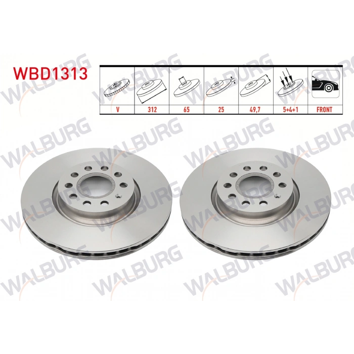 FREN DISKI ON HAVALI 5 BJN 312X25X65X49,7 GOLF V 1.4TSI-1.6 TDI 2003-2009/CADDY III 2.0 TDI 2004-2015/GOLF VI 1.6i 2008-2013/SCIROCCO 1.4 TSI 2008-/SKODA SUPERB 1.6 TDI 2015-/PASSAT 1.6 TDI 2008-2012