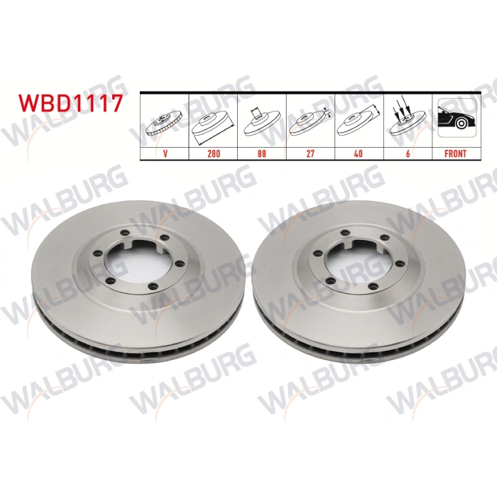 FREN DISKI ON HAVALI 6 BJN 280X27X88X40 ISUZU D-MAX (8DH) 2.5 D 4X4 2002-2012 / D-MAX (8DH) 3.0 D A-T 4X4 2002-2012 / D-MAX (8DH) 2.5 DITD 4X4 2002-2012