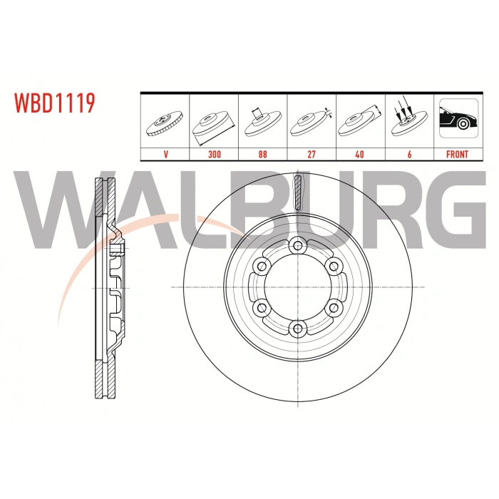 FREN DISKI ON HAVALI KAPLAMALI PERFORMANS DELIKLI 6 BJN 300X27X88X40 ISUZU D-MAX 2.5 D 2012-