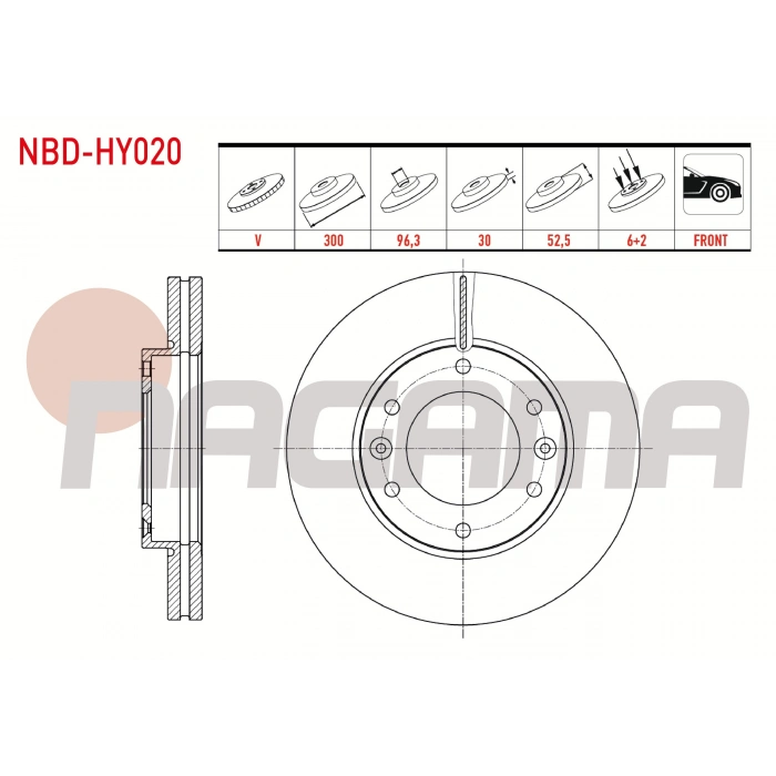 FREN DISKI ON HAVALI 6 BJN 300X30X96,3X52,5 HYUNDAI H1 2.5 CRDI 2008-
