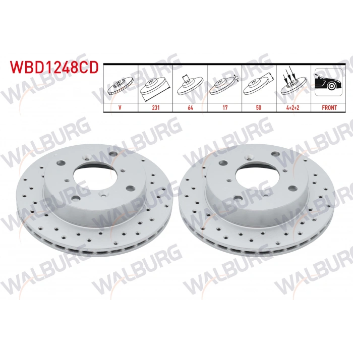FREN DISKI ON HAVALI KAPLAMALI PERFORMANS DELIKLI 4 BJN 231,3X17X64X50 SUZUKI SWIFT II (EA,MA) 1.3i 1989-2004 / ALTO III (EF) 1.0 1994-2002