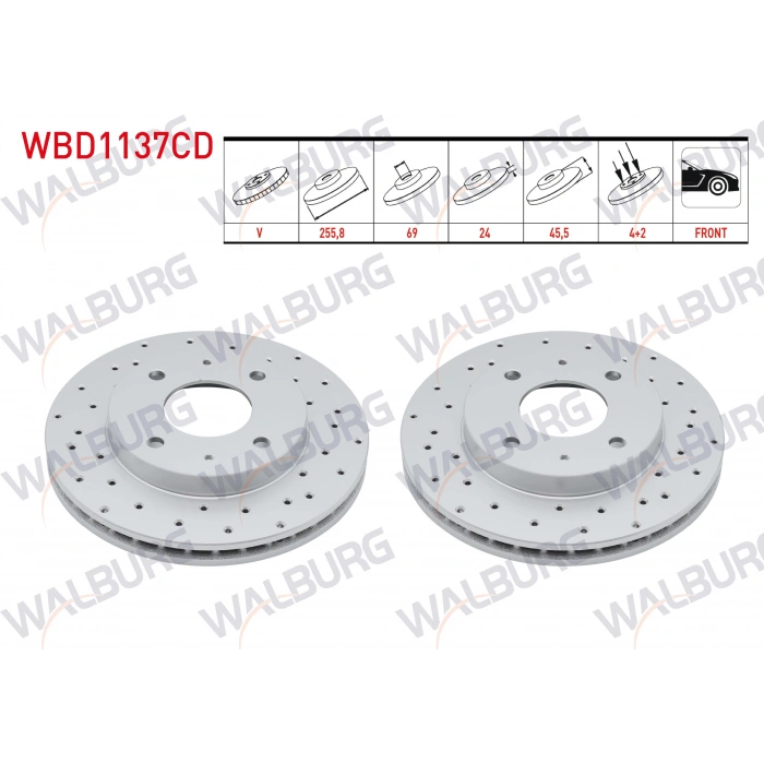 FREN DISKI ON HAVALI KAPLAMALI PERFORMANS DELIKLI 4 BJN 255,8X24X69X45,5 MITSUBISHI CARISMA (DA) 1.6 1995-2006 / CARISMA (DA) 1.8 GDI 1995-2006 / CARISMA (DA) 1.9 DID 1995-2006