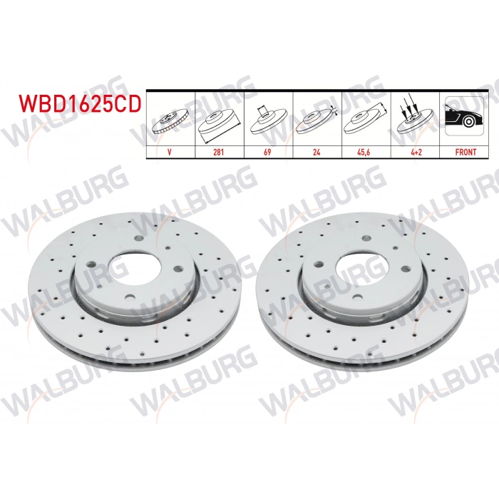 FREN DISKI ON HAVALI KAPLAMALI PERFORMANS DELIKLI 4 BJN 281X24X69X45,6 MITSUBISHI CARISMA 1.6-1.8-1.9 1995-2006 / VOLVO S40 1995-2003 / V40 1.6-1.8-1.9-2.0 1995-1999