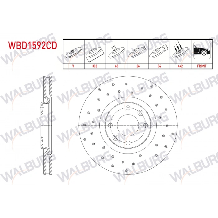 FREN DISKI ON HAVALI KAPLAMALI PERFORMANS DELIKLI 4 BJN 302X26X66X34 C4 - DS4 - DS5 1.6 THP 2011-/OPEL CORSA F 1.2 - 1.5 D 2019-/PEUGEOT 208 1.2 - 1.4 HDI 2012-/2008 1.5 BlueHDI 2018-/308 II 1.6 THP