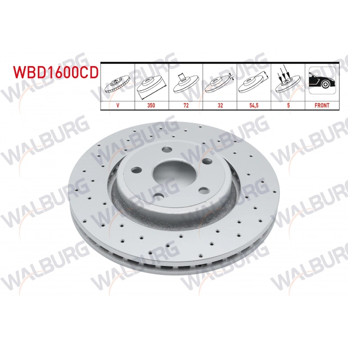 FREN DISKI ON HAVALI KAPLAMALI PERFORMANS DELIKLI 5 BJN 18 JANT 350X32X72X54,5 JEEP GRAND CHEROKEE IV (WK,WK2) 3.0 CRD - 3.6 V6 2010-