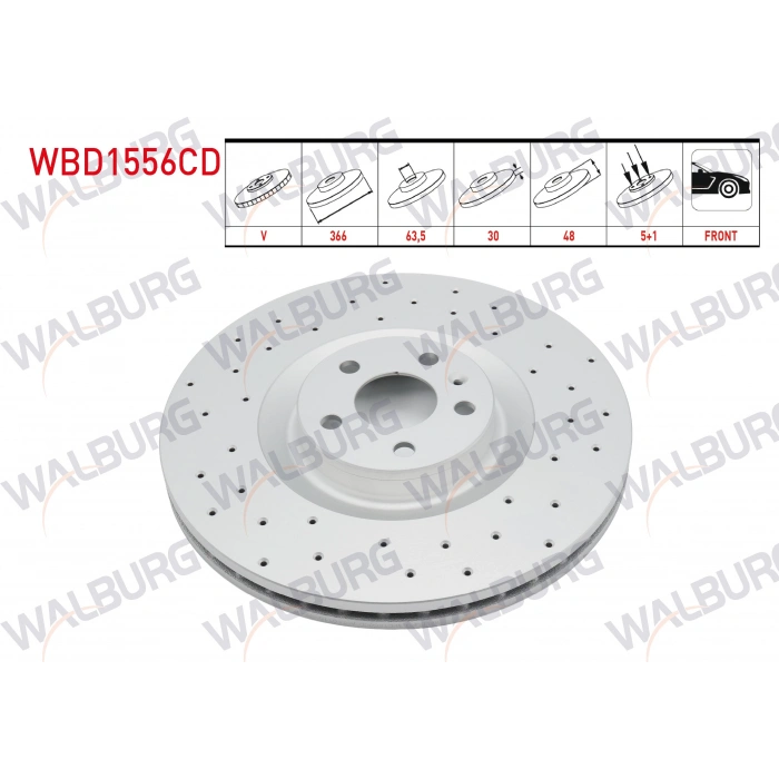 FREN DISKI ON HAVALI KAPLAMALI PERFORMANS DELIKLI 5 BJN 19 JANT 366X30X63,5X48 VOLVO XC60 D3 - D4 - D5 - 2.4 D 2008-