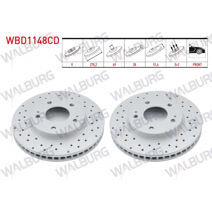 FREN DISKI ON HAVALI KAPLAMALI PERFORMANS DELIKLI 5 BJN 270,2X28X69X51,4 MITSUBISHI L200 (KBT,KAT) 2.5 DID TEK KABIN 2005-