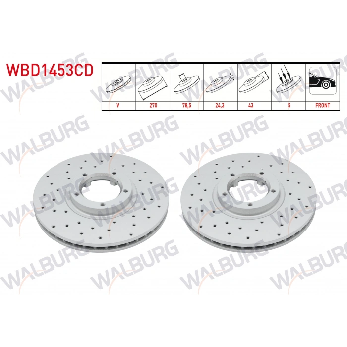 FREN DISKI ON HAVALI KAPLAMALI PERFORMANS DELIKLI 5 BJN 270X24,3X78,5X43 FORD TRANSIT (T15) 2.5 TD - 2.5 DI 1994-2000