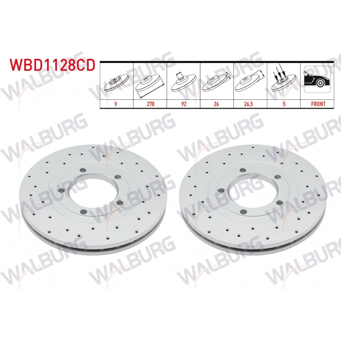 FREN DISKI ON HAVALI KAPLAMALI PERFORMANS DELIKLI 5 BJN 278X26X92X26,5 KIA BONGO K2900 2.9 D 2009-