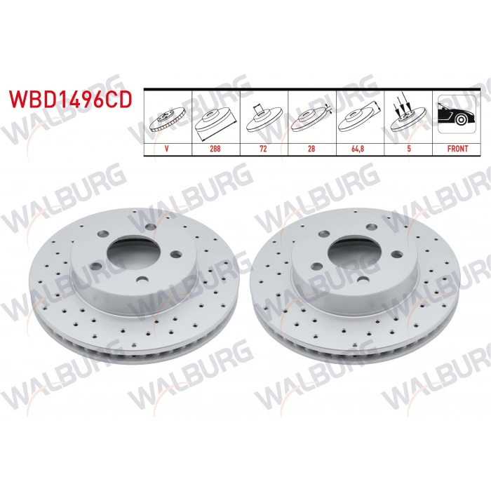 FREN DISKI ON HAVALI KAPLAMALI PERFORMANS DELIKLI 5 BJN 288X28X72X64,8 JEEP CHEROKEE (KJ) 3.7 - 2.4 - 2.8 CRD 2001-2008