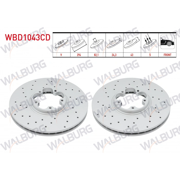 FREN DISKI ON HAVALI KAPLAMALI PERFORMANS DELIKLI 5 BJN 294X24,3X82,1X43 FORD TRANSIT 2.4 TDCI ARKADAN ITIS 2000-2006/TRANSIT 2.0 DI 2000-2006/TRANSIT (V184) 2.3 16v 2000-2006/TRANSIT (V184) 2.4 TDE