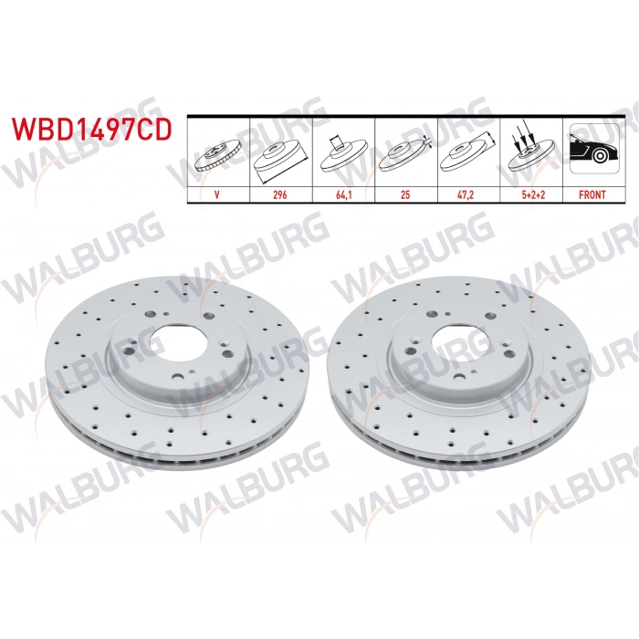 FREN DISKI ON HAVALI KAPLAMALI PERFORMANS DELIKLI 5 BJN 296X25X64,1X47,2 HONDA ACCORD VIII (CU) 2.0 I-VTEC 2008-2015