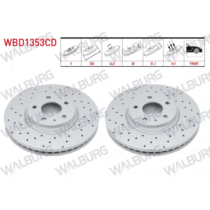 FREN DISKI ON HAVALI KAPLAMALI PERFORMANS DELIKLI 5 BJN 300X28X63,5X51,1 FORD MONDEO V 1.6 TDCI 2014- / MONDEO V 1.5 EcoBoost 2014- / MONDEO V 2.0 TDCI 2014