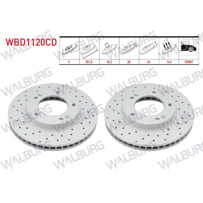 FREN DISKI ON HAVALI KAPLAMALI PERFORMANS DELIKLI 5 BJN 301,8X28X96,3X54 KIA SORENTO I (JC) 2.5 CRDI 2002-2009 / SORENTO I (JC) 2.4i 2002-2009