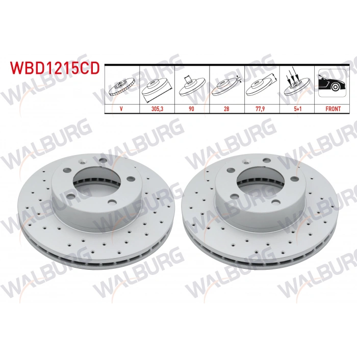 FREN DISKI ON HAVALI KAPLAMALI PERFORMANS DELIKLI 5 BJN 305,3X28X90X77,9 RENAULT MASTER II 1.9 DCI - 1.9 DTI - 2.5 DCI 16 JANT 1998-2010 / OPEL MOVANO A 2.5 D 16 JANT 2001-2010