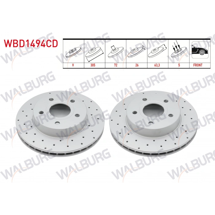 FREN DISKI ON HAVALI KAPLAMALI PERFORMANS DELIKLI 5 BJN 305X26X72X63,3 JEEP GRAND CHEROKEE II (WJ,WG) 2.7 CRDI - 3.1 TD - 4.0 - 4.7 V8 1998-2005