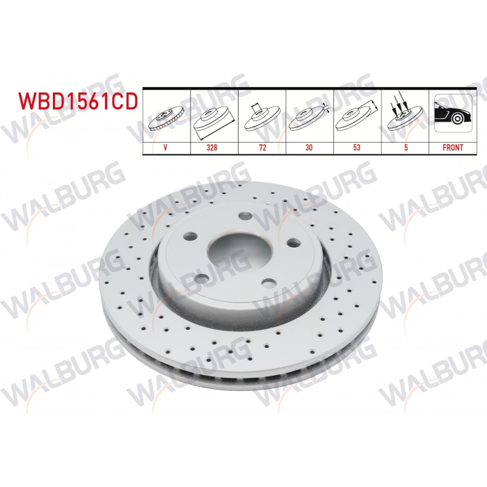 FREN DISKI ON HAVALI KAPLAMALI PERFORMANS DELIKLI 5 BJN 328X30X72X53 JEEP COMMANDER 3.0 CRD 4X4 2005-2010/GRAND CHEROKEE II 2.7 CRDI 4X4 98-05/GRAND CHEROKEE III 3.0 CRD - 4.7 V8 - 5.7 V8 4X4 05-10