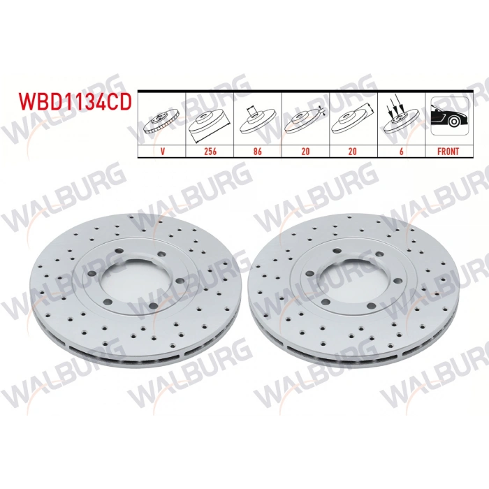 FREN DISKI ON HAVALI KAPLAMALI PERFORMANS DELIKLI 6 BJN 256X20X86X20 MAZDA E 2200 (SR2) 2.2 D 1984-2004 / BESTA 2.2 D 1993-2003
