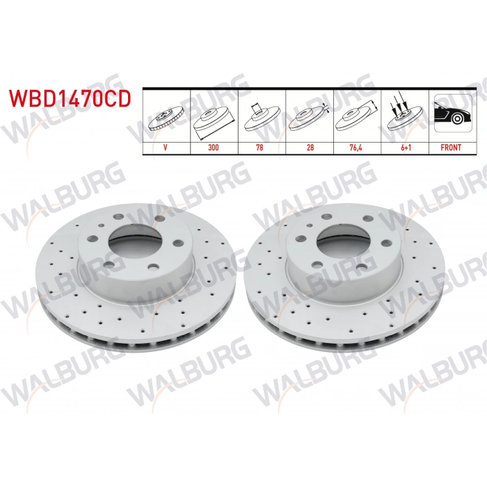 FREN DISKI ON HAVALI KAPLAMALI PERFORMANS DELIKLI 6 BJN 300X28X78X76,4 IVECO DAILY IV (35S11–35S13-35S15–35S18) 2.3 D 2006-2011