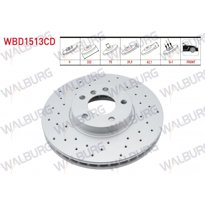 FREN DISKI ON HAVALI KAPLAMALI PERFORMANS DELIKLI BMW X5 (E70) 3.0 D 5 BJN 332X29,9X75X62,1 2007-2012