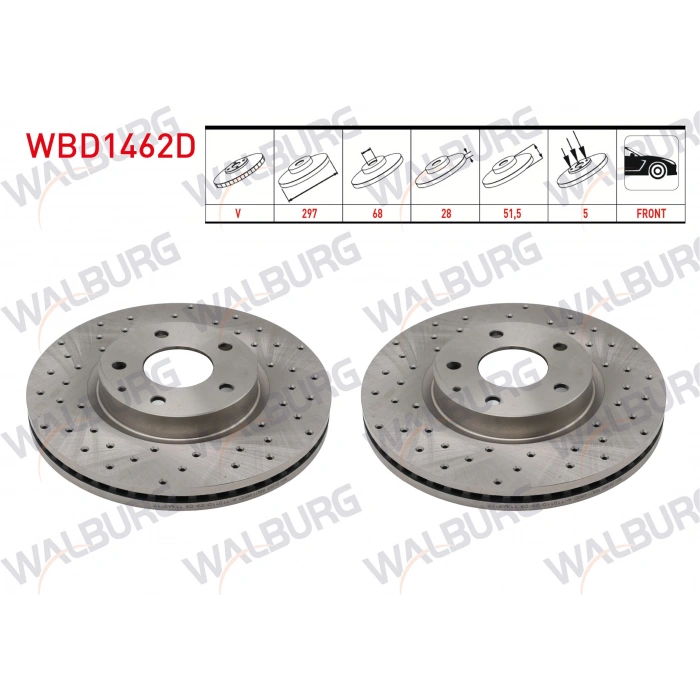 FREN DISKI ON HAVALI PERFORMANS DELIKLI 5 BJN 297X28X68X51,5 MAZDA 6 (GJ,GH) 2.0 2013-/ CX-5 (KE) 2.0 - 2.2 D 2011-/ CX-5 (KF) 2.0 2017-