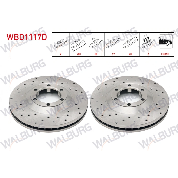 FREN DISKI ON HAVALI PERFORMANS DELIKLI 6 BJN 280X27X88X40 ISUZU D-MAX (8DH) 2.5 D 4X4 2002-2012 / D-MAX (8DH) 3.0 D A-T 4X4 2002-2012 / D-MAX (8DH) 2.5 DITD 4X4 2002-2012
