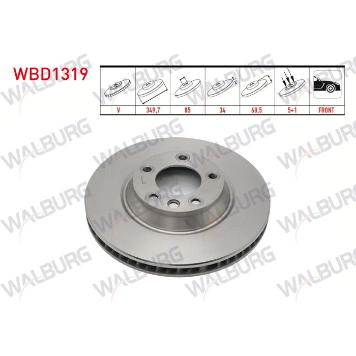 FREN DISKI ON SOL HAVALI 5 BJN 18 JANT 349,7X34X85X68,5 VOLKSWAGEN TOUAREG 2.5 R5 TDI-3.2i-4.2 V8-5.0 V10 TDI-3.0 V6 TDI 2002-2010 / PORSCHE CAYENNE 3.0 TDI-3.2i-S4.5i-S4.8i 2002-2010