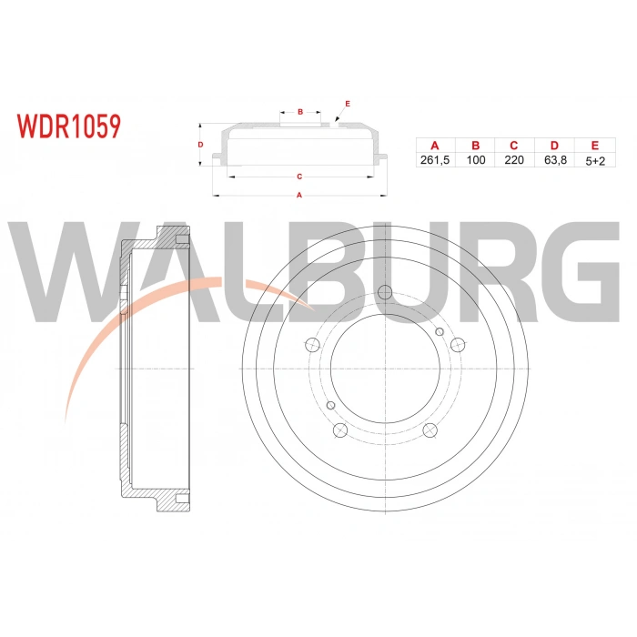 FREN KAMPANASI ARKA 5 DELIK 261,8X64X220X100 SUZUKI JIMNY (FJ) 1.3i 16v 1998- / CARRY (FD) 1.3 1999- / GRAND VITARA I (FT,GT) 2.0i 1998-2003